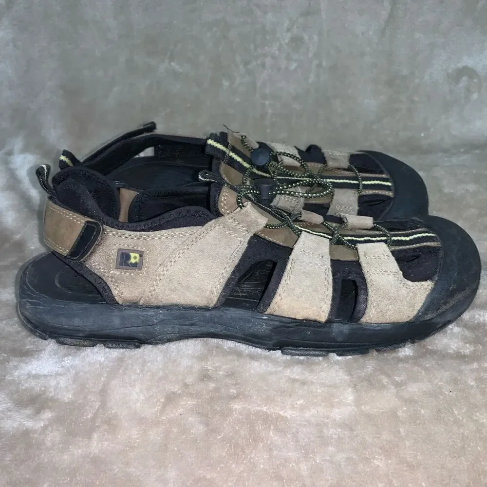 Mens Size 10 Hiking Walking‎ Outdoor Sandals Open Weave Tan Black Ankle Strap